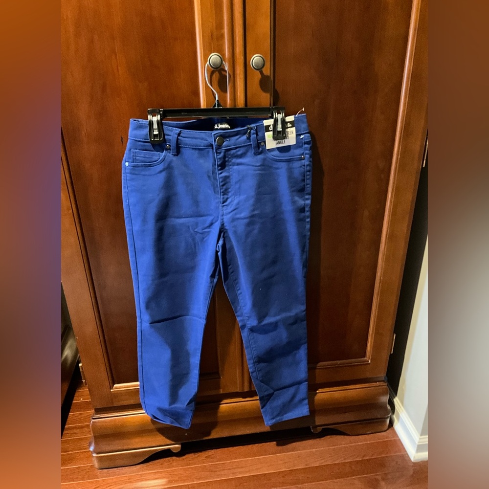 NWT  d. jeans Royal Blue RECYCLED SATEEN HIGH WAIST ANKLE  Size 12